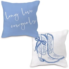Cowgirl Boots Pillow Covers - Long Live Cowgirls, Western Cowboy Cowgirl Boot...