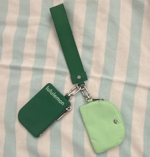 lululemon Green Solid Zipper Wristlet Coin Wallet Set w/ Strap Clips