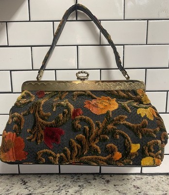 Vintage 60-70s - J.R Julius Resnick Velvet Chenille Carpet Bag Handbag MCM RETRO