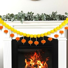 Diwali Artificial Marigold Garland with Pearls for Mantel, Pendant for Home I...