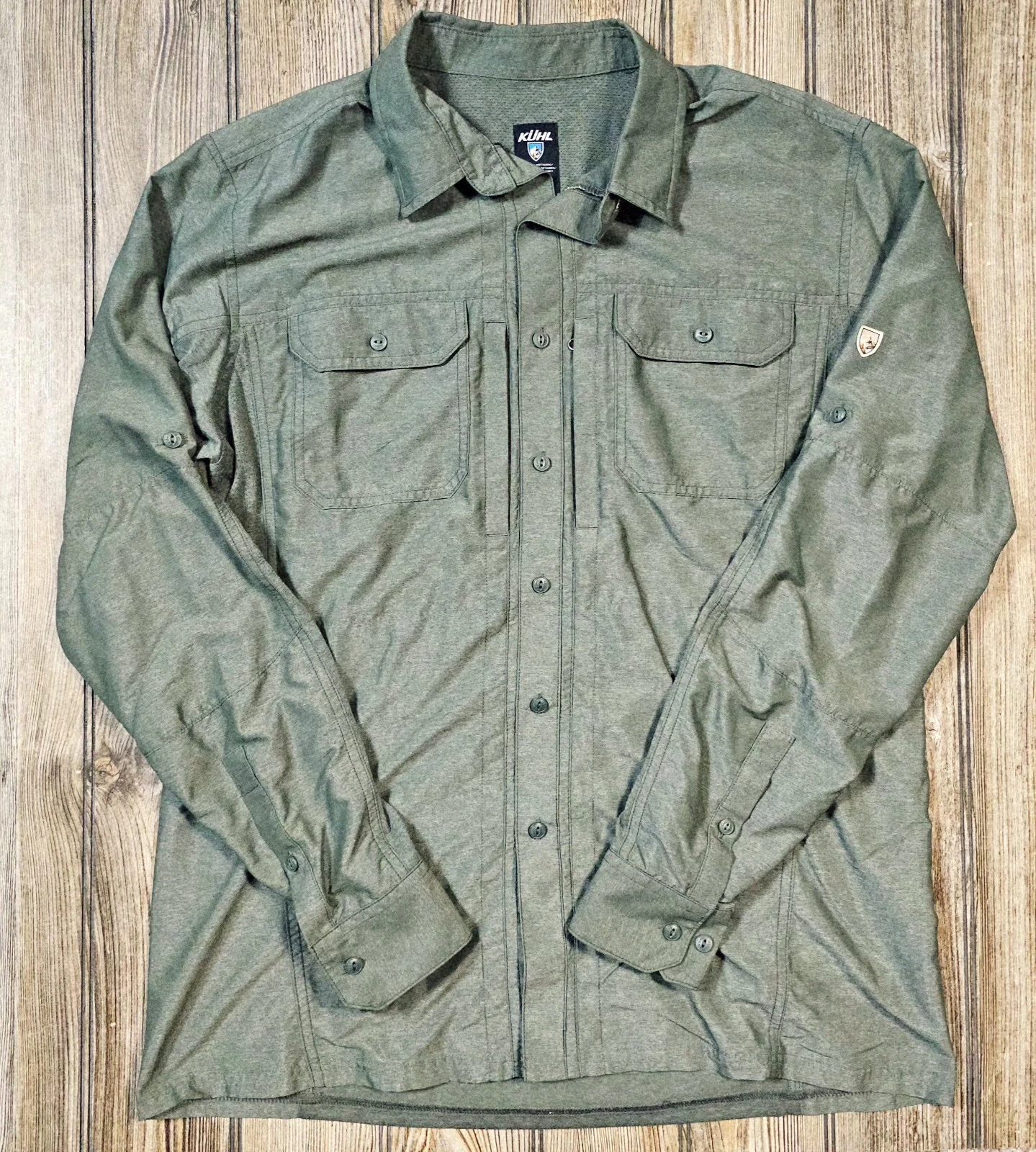 Kuhl Airspeed Long Sleeve Shirt Men Medium Green Outdoor Hiking Fishing Vented