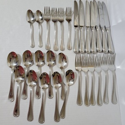 Towle Beaded Antique Stainless 18/10 Flatware  Lot of 29 Spoons Forks Knives