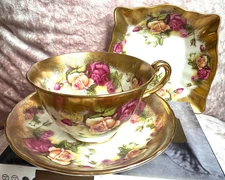 ROYAL CHELSEA GOLDEN ROSE LOT: Cup & Saucer & Trinket Dish