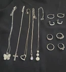 A LOT OF 11 STERLING SILVER (925)  NECKLACES RINGS EARRINGS A FEW VINTAGE