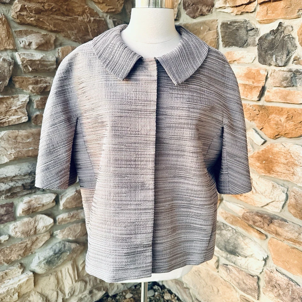 Chaqueta Ann Taylor Jaspeado Taupe Manga Corta Talla Grande Foto 4 de 4