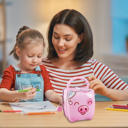 Children's Portable Bank Key Lock Small Cash Box Safe Bank Money Boxes Pink - Picture 11 of 12