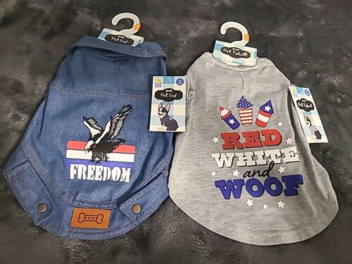 Woof Pet Apparel Size SMALL Vest & Shirt American Dog Vest USA 4th of July Lot 2
