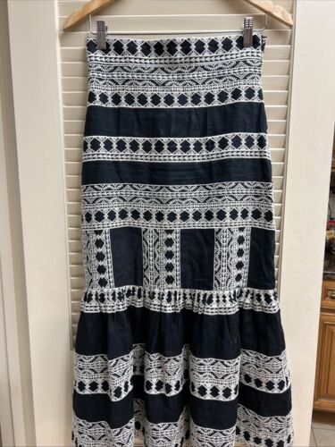 Zara Womens Skirt XS Black White Embroidered Maxi