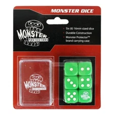 Pack of 6 Monster Protectors Green 16mm Six Sided Gaming Dice with Carrying Box