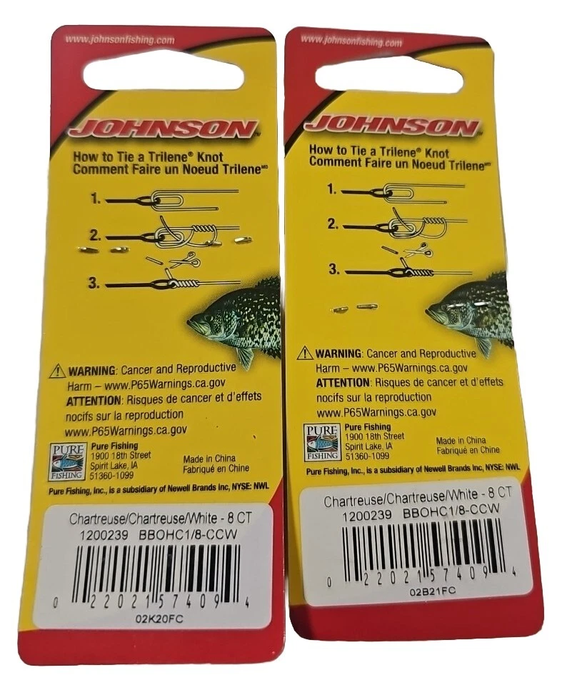 Lot of 2 Johnson Beetle Bou Marabou Jig Fish Bait Hook, Chartreuse, 1/8 Oz., - Image 2 of 2