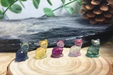 5pc Natural fluorite Carved mini cat crystal quartz crystal reiki healing decor