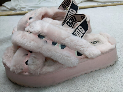 UGG Fluff Disco 'Pink Black' Womens 9 40 Pink Slipper Model 1129370