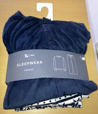 MENS NAVY WHITE FAIR-ISLE SOFT LONG SLEEVE LEG