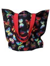 large reusable colorful butter-fly pattern shopping tote bag Handmade/unlined