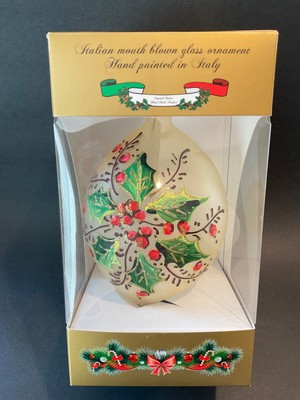 Bellagio Fausto Glass Christmas Ornament Hand Painted Mouth Blown Italy Holly
