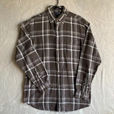 Vintage Daniel Cremieux Long Sleeve Flannel Men's LARGE Plaid Brown 100% Cotton