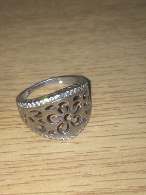 Ausgefallenes blumiges Design L&R 925 Sterlingsilber Ring mit simulierten Diamanten Größe S