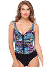 Profile by Gottex Royal Peacock Ruffle One Piece Swimsuit Multi Size 12 3089