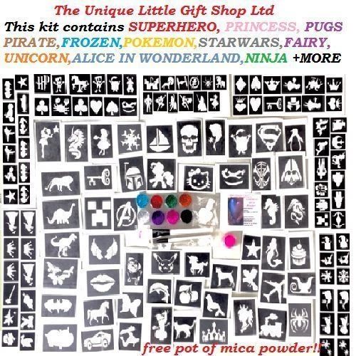 THE UNIQUE LITTLE GIFT SHOP LTD GLITTER TATTOO KIT 122 stencil glitter fairy easter superhero princess OR REFILS