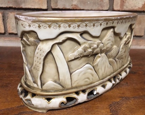 ÚNICO ANTIGUO ANTIGUO MACETA PORCELANA FINA CUENCO FIRMADO 1088 MOTIVO ASIÁTICO ORIENTAL - Imagen 4 de 12