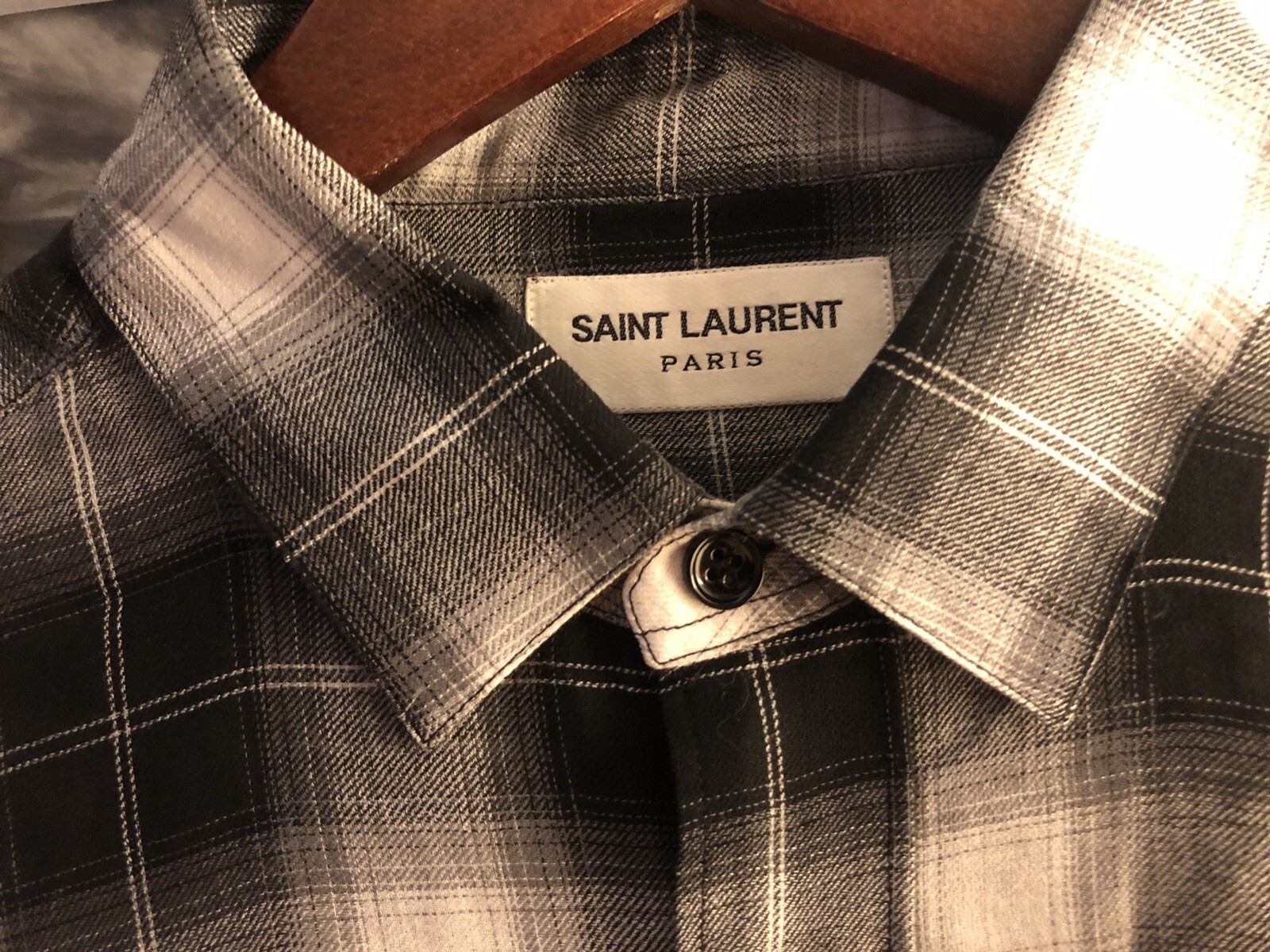 Camicia da uomo bianca e nera Saint Laurent Hedi Slimane taglia 40 (S M)