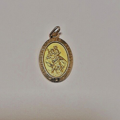 Vintage Italian Solid 9ct Gold Saint Christopher Charm Pendant Travel Medal Oval