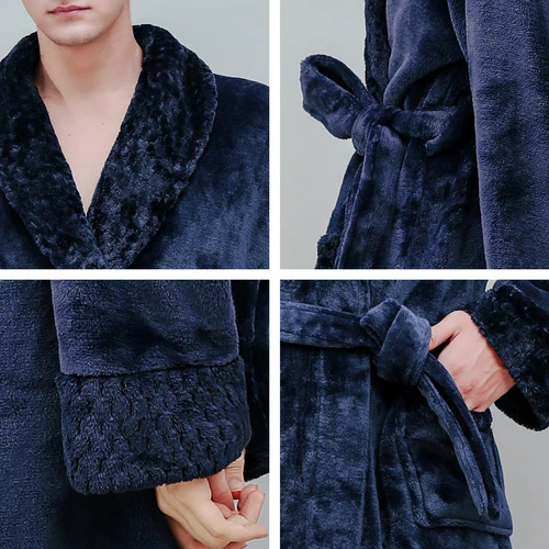 Flannel BathRobe Long Soft Spa Male Bath Robe Shawl Collar Sleepwear Women & Men - Picture 17 of 30