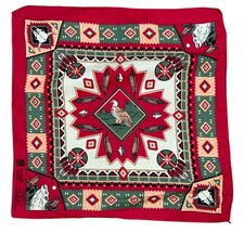 Vintage Paris Bandana Native American Eagle Wolf Red Tan Made In The USA Scarf