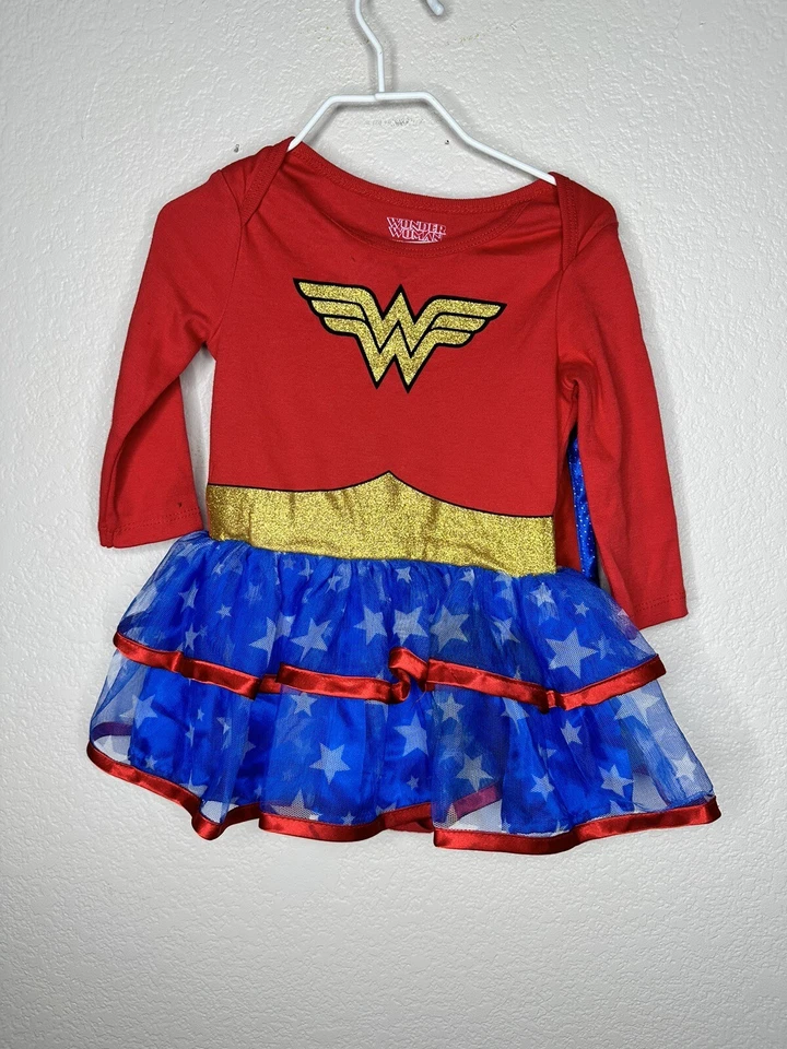 DC Comics Baby Girl Bodysuit Wonder Woman Costume  Tutu, Size 6-12 mo Cape Dress - Image 2 of 4