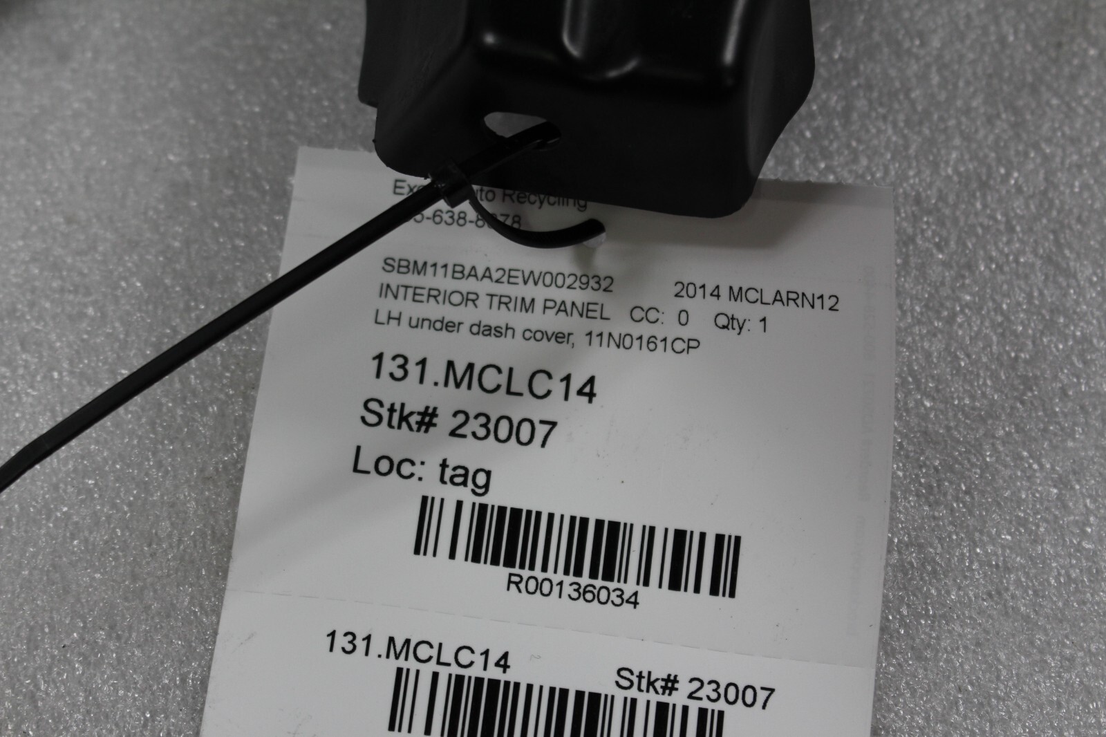McLaren MP4-12C, LH, Left, Under Dash Cover, Used, P/N 11N0161CP
