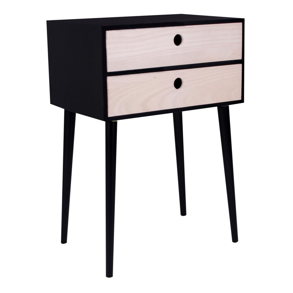 House Nordic Armoire de Nuit Rimini Noir 2 Tiroirs Table Chevet