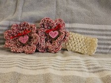 Cute Red/White Valentines Day-Inspired Crochet Flower on Newborn Headband