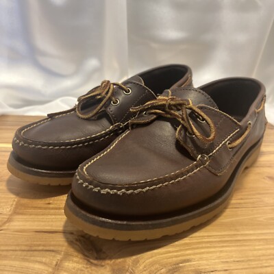 Red Wing Boat Shoes Sz E Mahogany Leather Vibram Sole Made USA VGC 