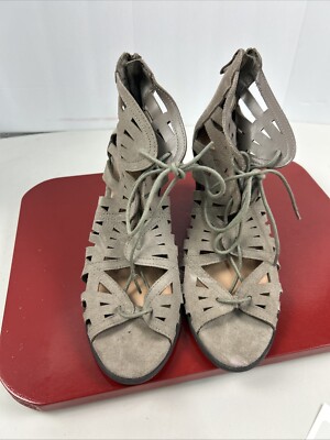 VERY VOLATILE Gray Suede Block Strappy Slingback Sandals US 10 Boho Festival