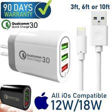 3ft,6ft,10ft USB  + 12W 18W 3-USB PORT Cube Wall Charger For Apple iPad 6th, Air