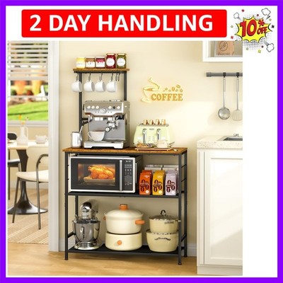 Bakers Rack with Storage, Kitchen Microwave Stand with Adjustable shelf and 6...