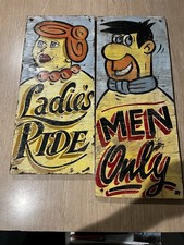 Re-Listed Vintage Wooden Hand Painted Fairground Signs (pair) Flintstones 