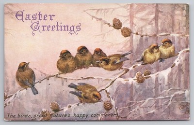 Ostergrüße Vögel im Schnee Rowe Art Tuck Oilette 9169 1908