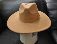 Vegan Felt Fedora Hat Beige Camel One Size Suede Boho Rancher