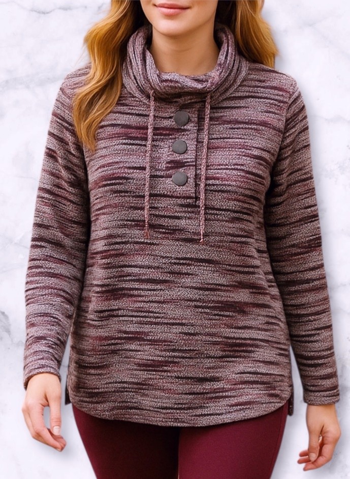 Ruby Rd. Button Snap Cowlneck Pullover Sweater Pu… - image 1