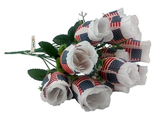 Patriotic Roses Bouquets, Memorial Day, Fourth of July Grave 2 Red/White/Blue