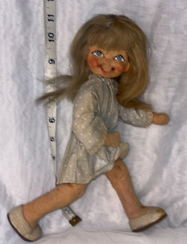 Felt 1970’s Doll Painted Face All Original Wire Joints Hair Wig 