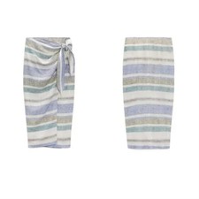 ZARA Sarong Striped Wrap Skirt Tie Waist Multi-Color Boho Size M Medium