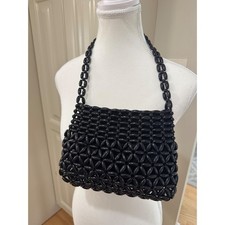 Vintage Walborg Black Rand Beaded Purse YKK Zipper Closure Evening Bag EUC