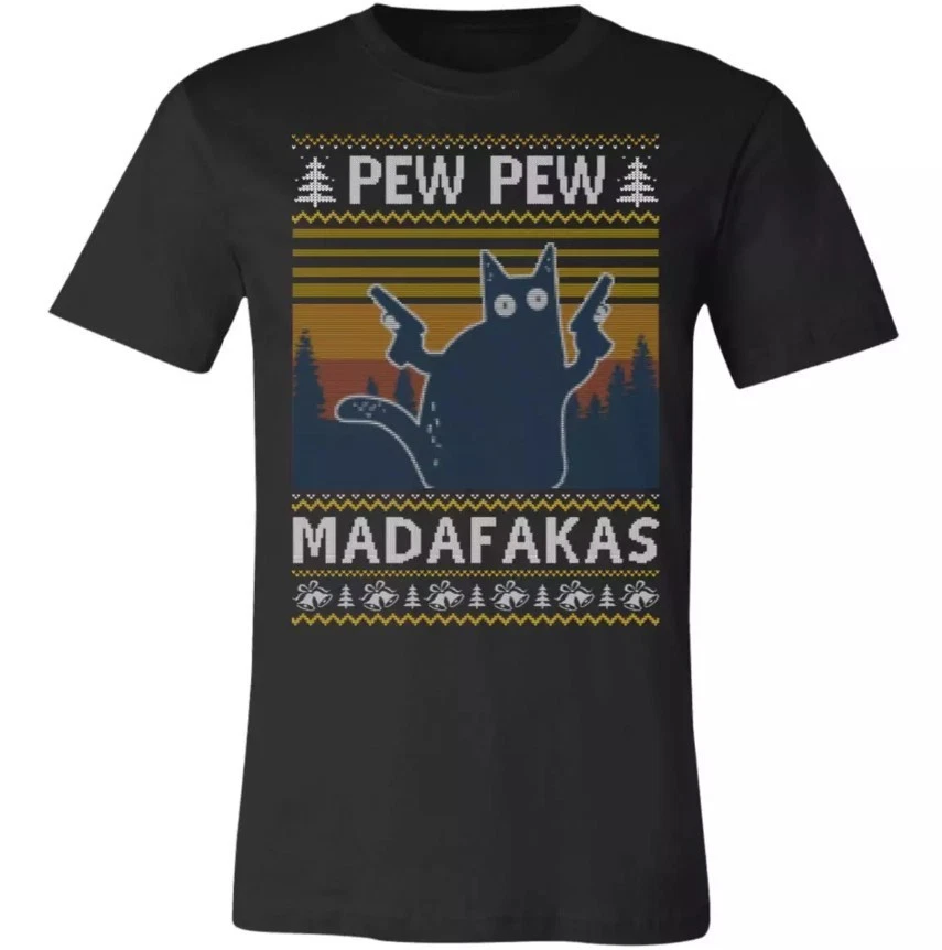 Cat Pew Pew Ugly Christmas Unisex Short-Sleeve T-Shirt