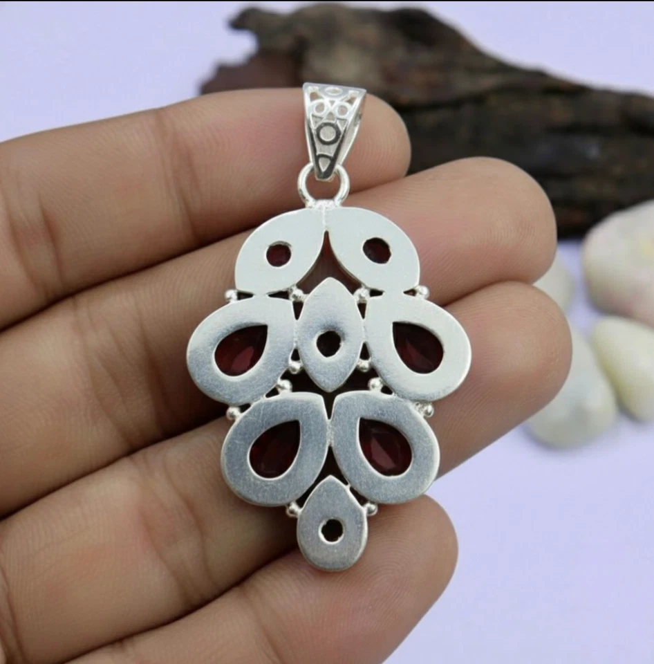 Colgante Kuncita Rosa Plata de Ley 925 Multi Piedra Lágrima Boho Joyería Foto 4 de 4