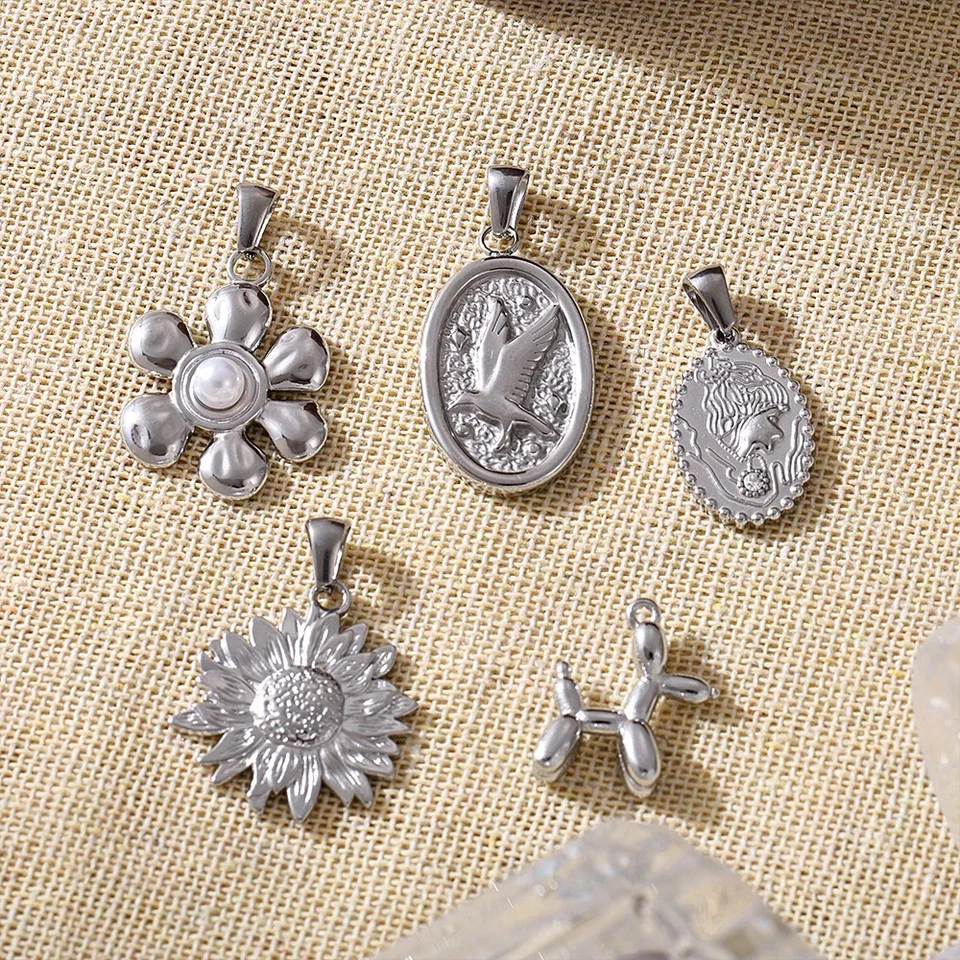 Edelstahl Anhänger Blumen Mond Kreis Modeschmuck Damen vergoldet - Bild 2 von 4