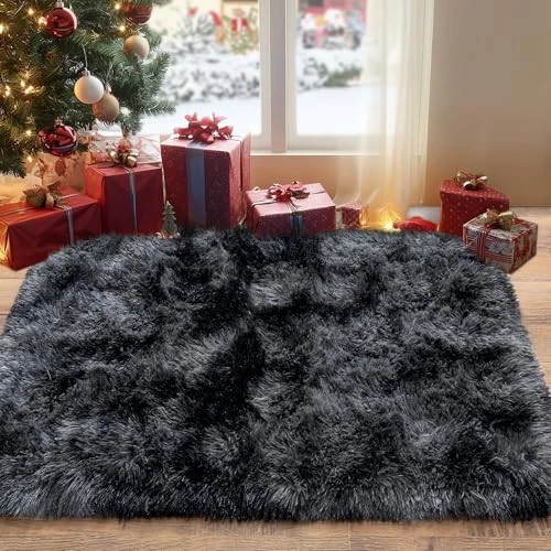 Fluffy Small Rug for Bedroom Shag Soft Area Rug, Modern 2x3 Feet Dark Grey - Image 4 of 4