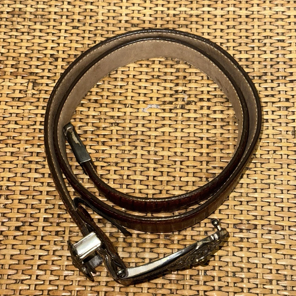 Cinturón Mujer Brighton Vintage M/L 32 Marrón Cocodrilo Repujado Hebilla Ornamentada 40357 Foto 2 de 4