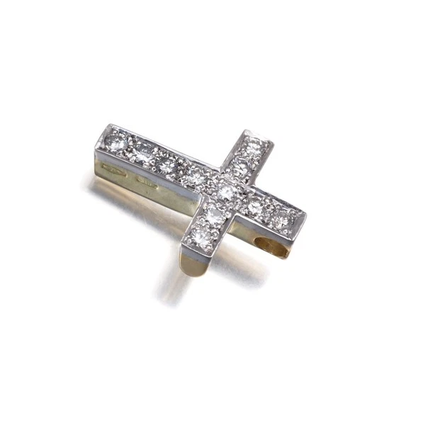 Pingente Pomellato autêntico cruz de diamante bicolor ouro branco amarelo 18K 750  - Imagem 2 de 4
